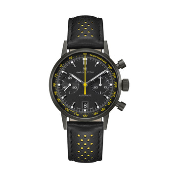 Orologio cronografo uomo Hamilton acciaio e pelle nero e giallo MISURA UNICA