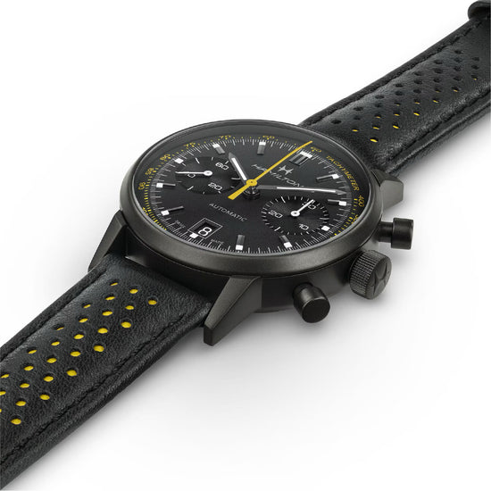 Orologio cronografo uomo Hamilton acciaio e pelle nero e giallo MISURA UNICA