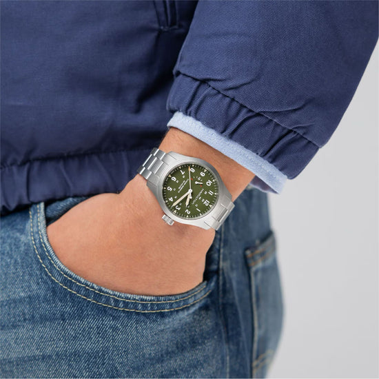Orologio solo tempo Hamilton Khaki Field in acciaio e verde MISURA UNICA