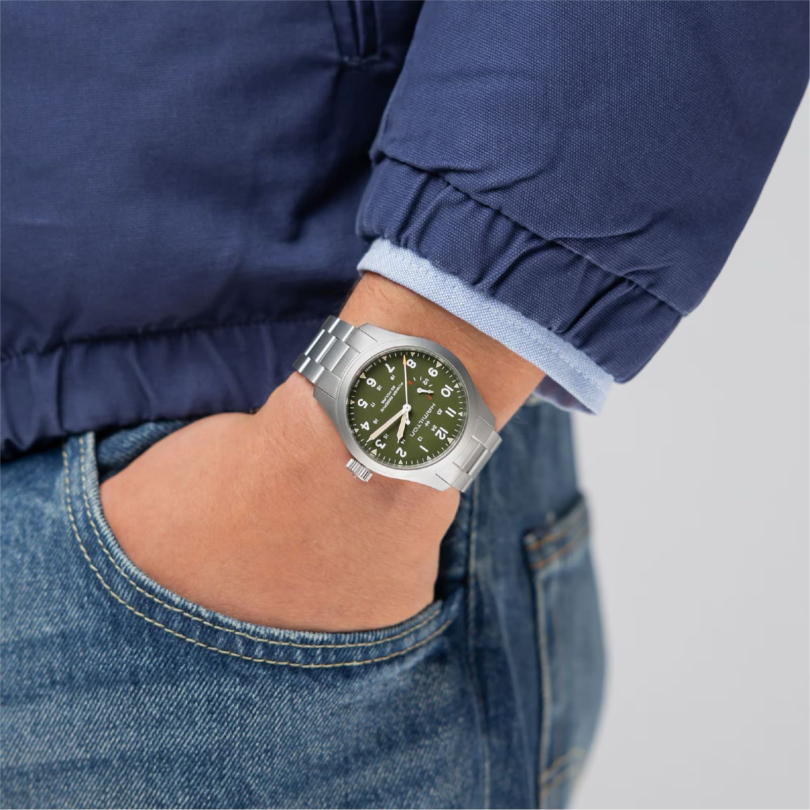 Orologio solo tempo Hamilton Khaki Field in acciaio e verde MISURA UNICA
