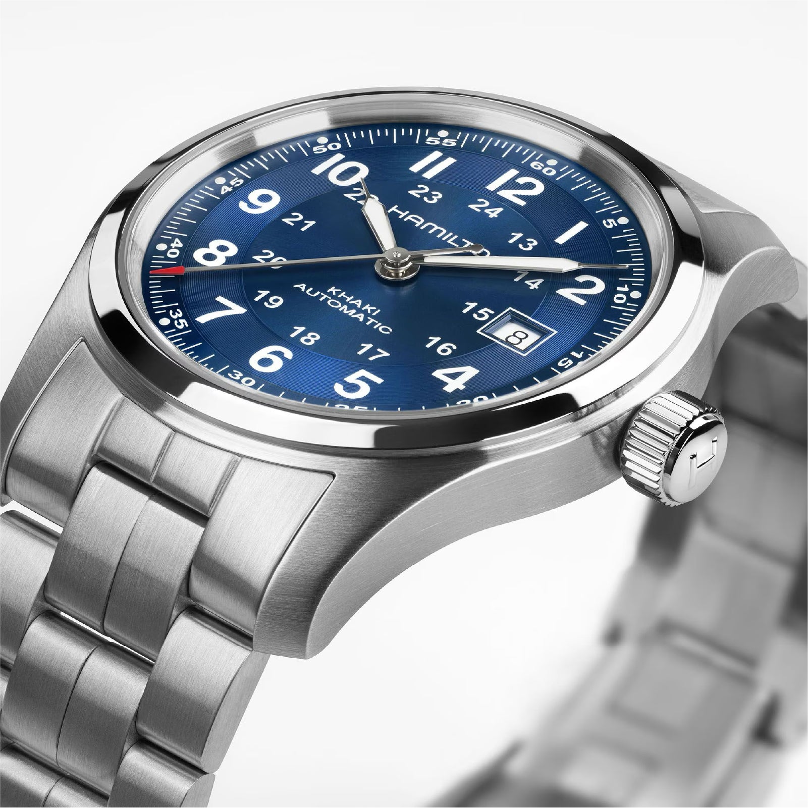 Orologio automatico da uomo Hamilton in acciaio quadrante blu MISURA UNICA