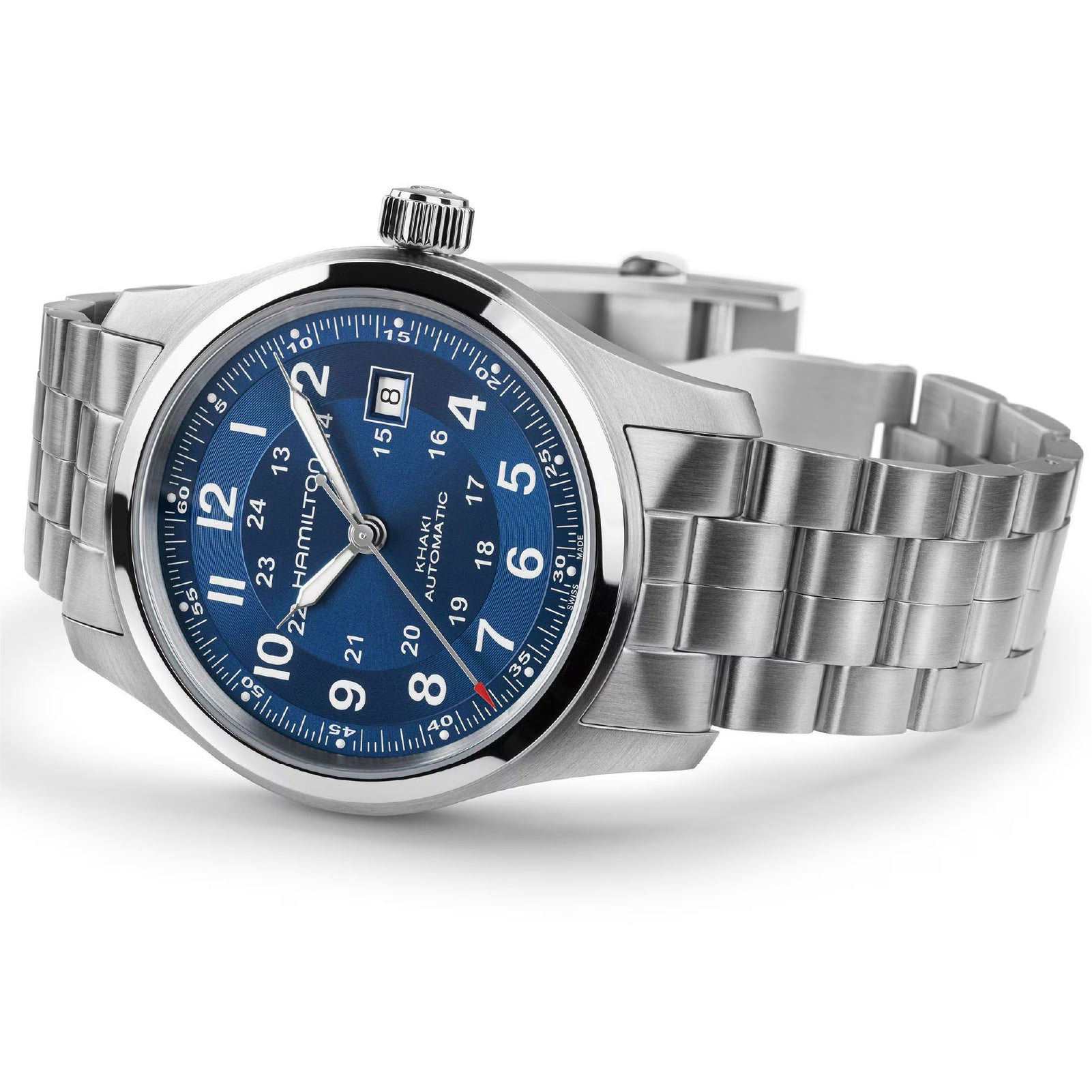 Orologio automatico da uomo Hamilton in acciaio quadrante blu MISURA UNICA