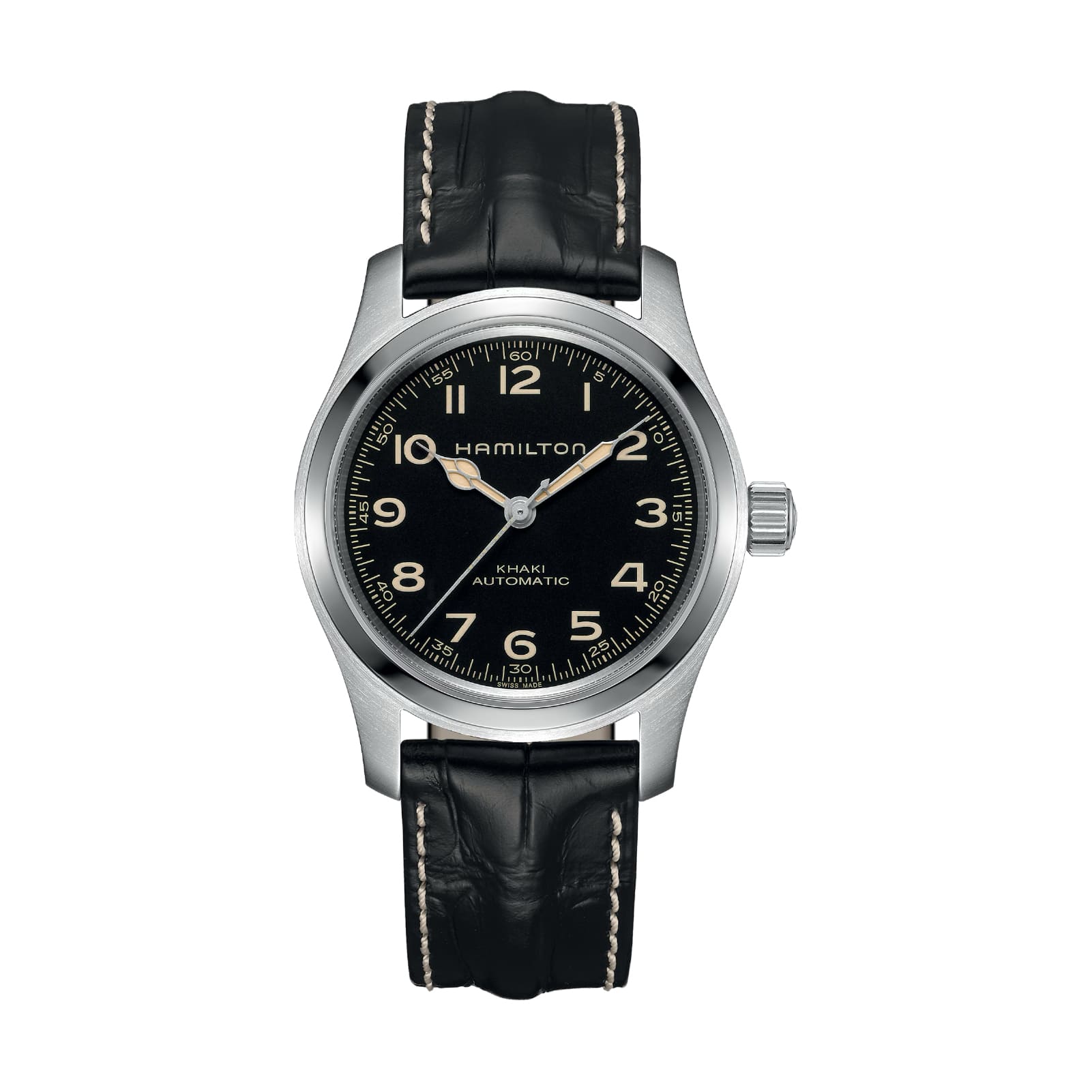 Orologio uomo Hamilton con cinturino in pelle nera e acciaio MISURA UNICA