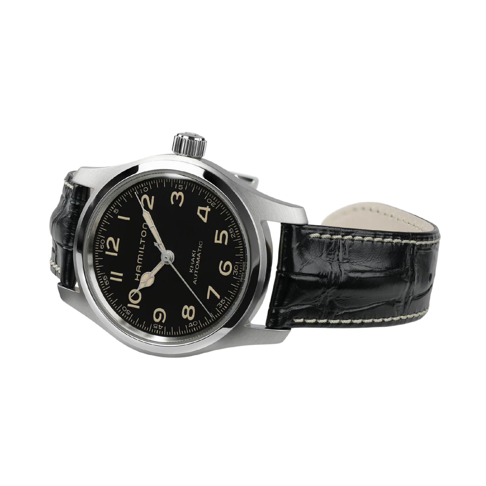 Orologio uomo Hamilton con cinturino in pelle nera e acciaio MISURA UNICA