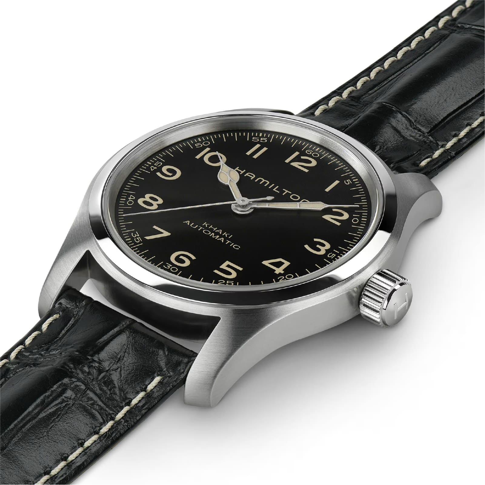 Orologio uomo Hamilton con cinturino in pelle nera e acciaio MISURA UNICA