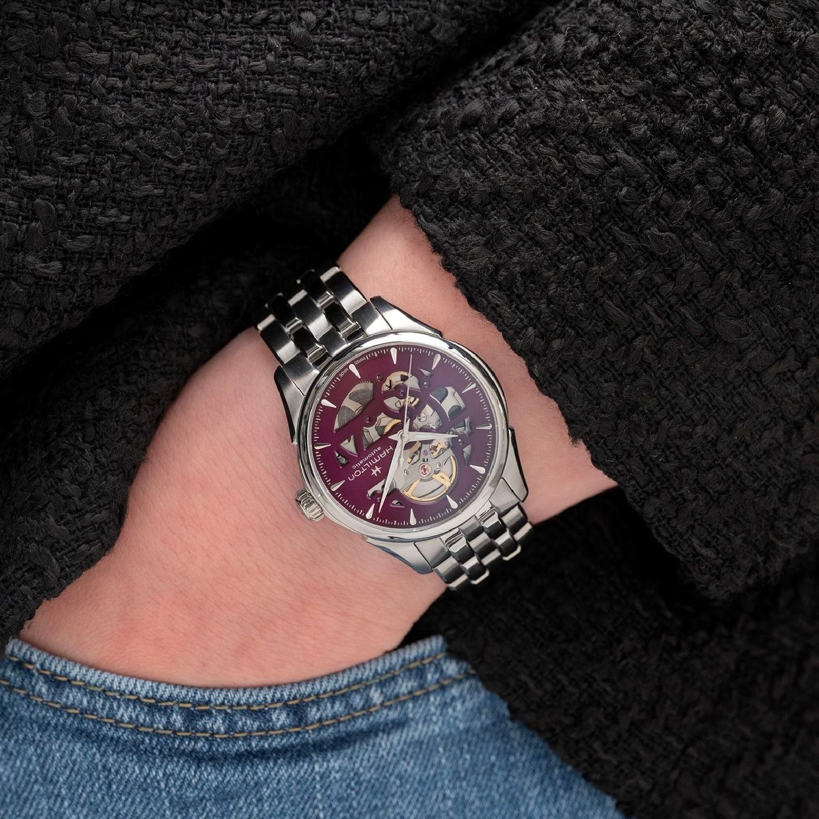 Orologio automatico Hamilton Jazzmaster Skeleton donna cassa 36mm acciaio, viola H32265101-3
