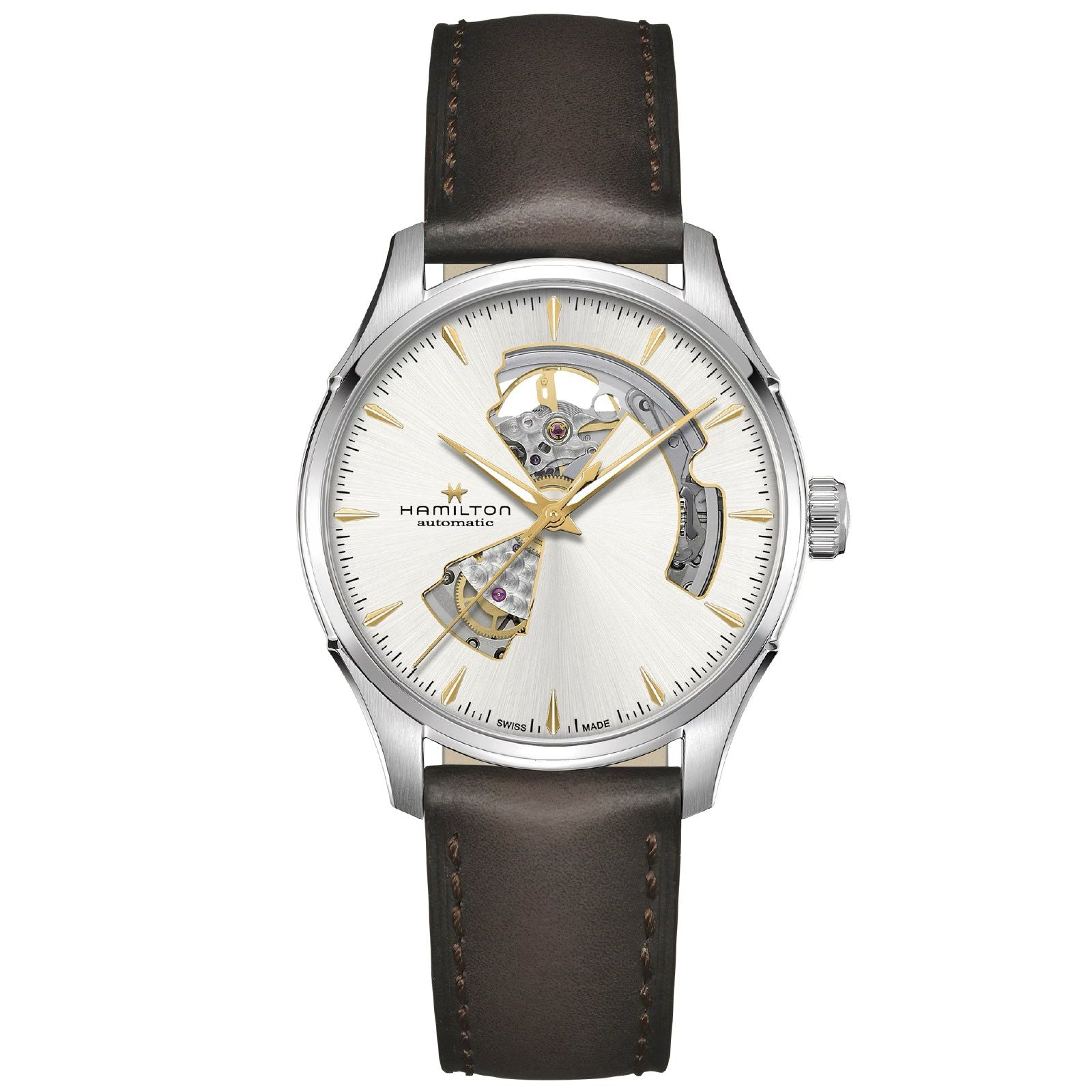 Orologio uomo Hamilton Jazzmaster in acciaio e pelle marrone cassa 42mm H32675551-1
