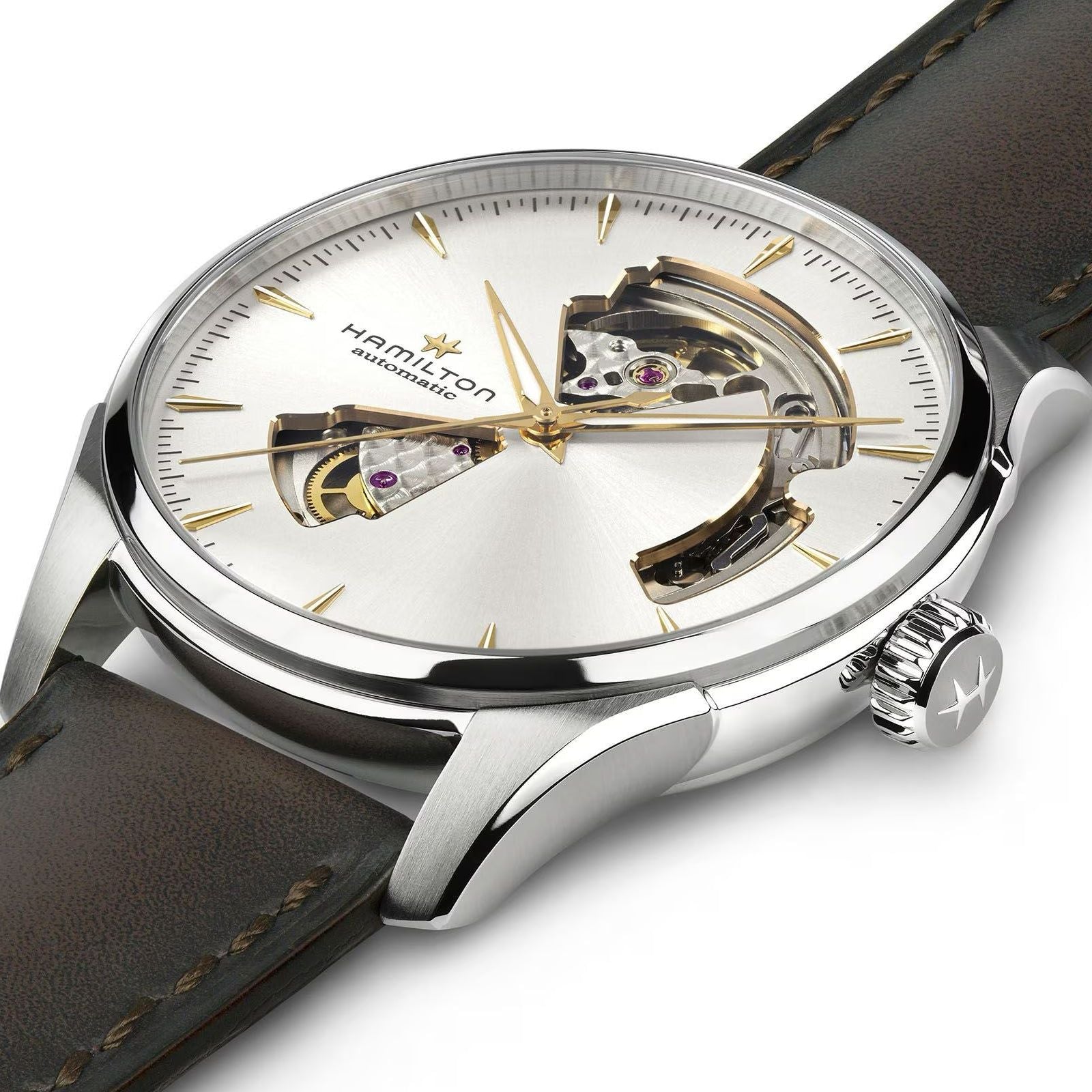 Orologio uomo Hamilton Jazzmaster in acciaio e pelle marrone cassa 42mm H32675551-3