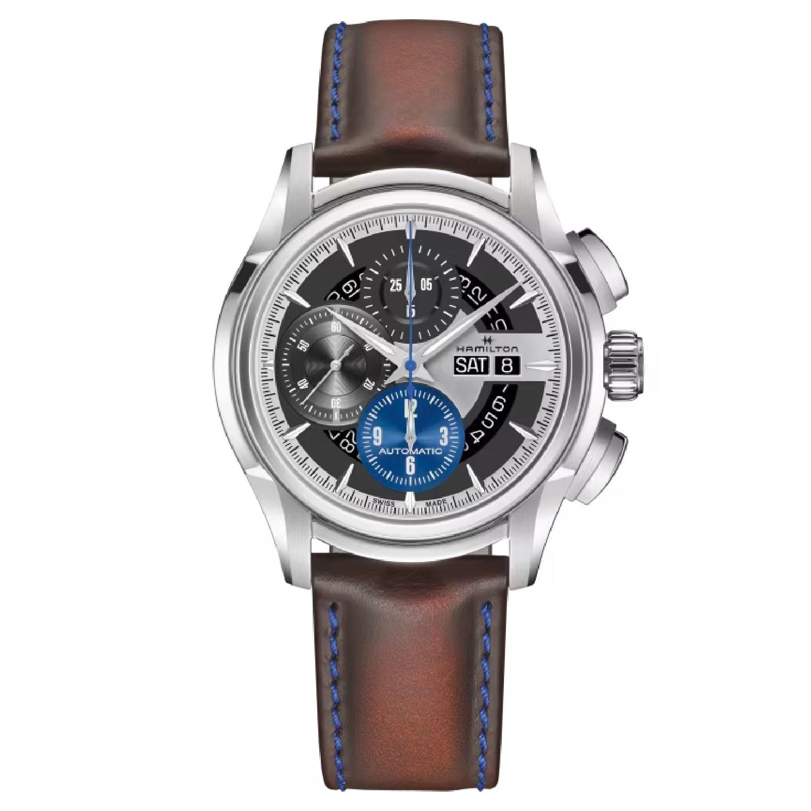 Orologio auto crono uomo Hamilton Jazzmaster acciaio, pelle, cassa 44 mm reversibile H32876550-1