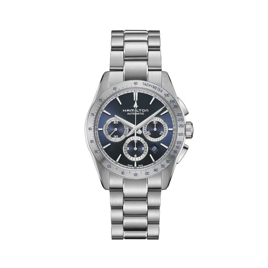 Orologio crono uomo Hamilton in acciao quadrante blu 42mm H36616140-1