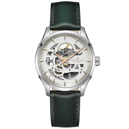 Orologio uomo Hamilton Jazzmaster acciaio e pelle verde quadrante scheletro 40mm H42535810-1