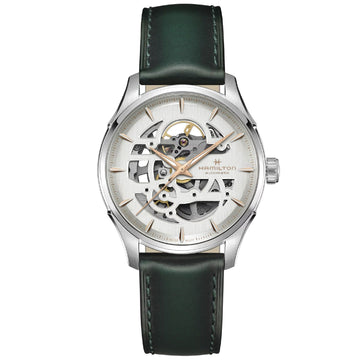 Orologio uomo Hamilton Jazzmaster acciaio e pelle verde quadrante scheletro 40mm H42535810-1