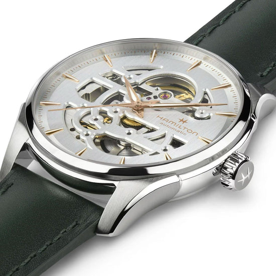 Orologio uomo Hamilton Jazzmaster acciaio e pelle verde quadrante scheletro 40mm H42535810-2