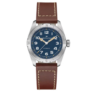 Orologio automatico Hamilton Khaki Field Expedition Auto uomo in acciaio e pelle con quadrante blu e cassa 37mm H70225540