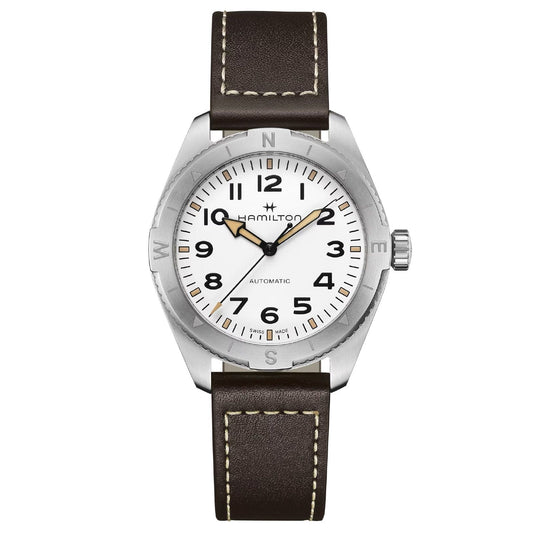 Orologio automatico cassa 41mm Hamilton Khaki Field uomo acciaio e pelle H70315510-1