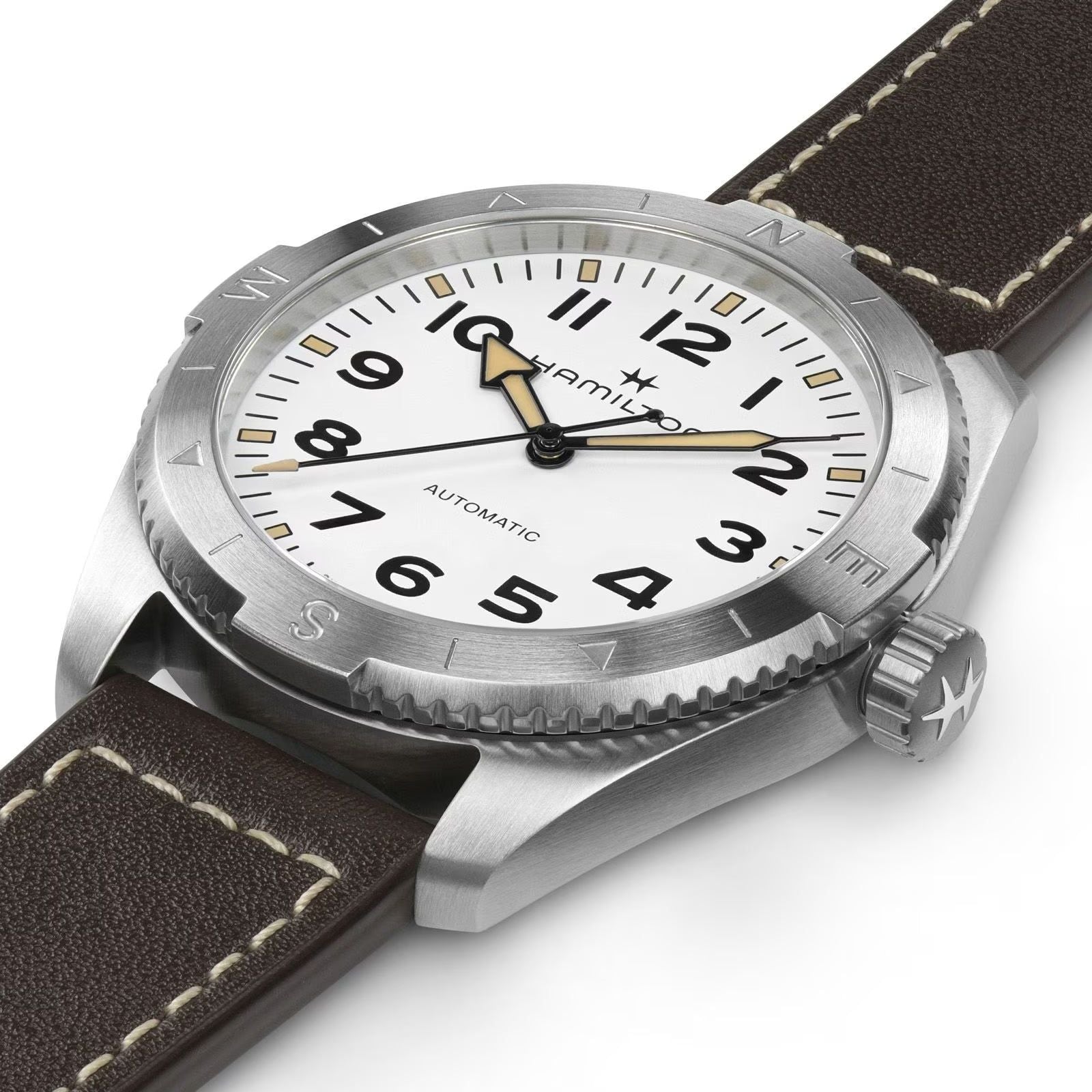 Orologio automatico cassa 41mm Hamilton Khaki Field uomo acciaio e pelle H70315510-2