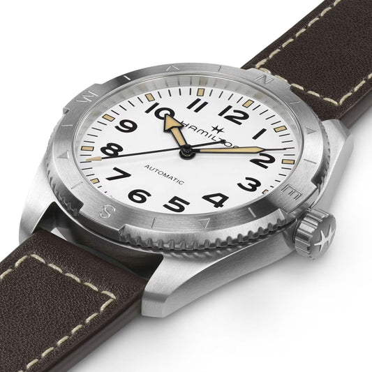 Orologio automatico cassa 41mm Hamilton Khaki Field uomo acciaio e pelle H70315510-2