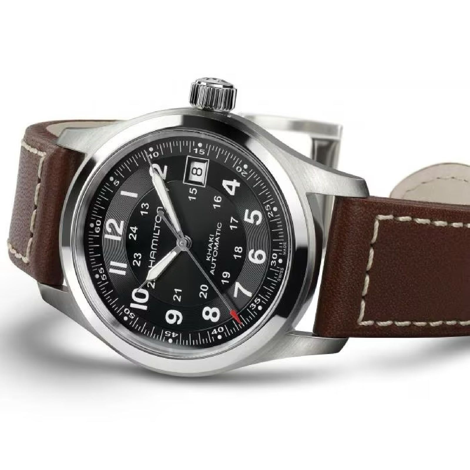 Orologio auto uomo Hamilton Khaki Field acciaio pelle marrone 38mm H70455533-2