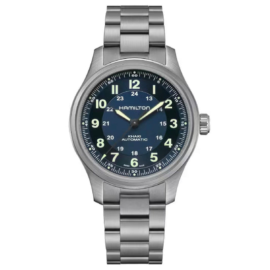 Orologio automatico Hamilton Khaki Field uomo cassa 42mm titanio e blu H70545140-1