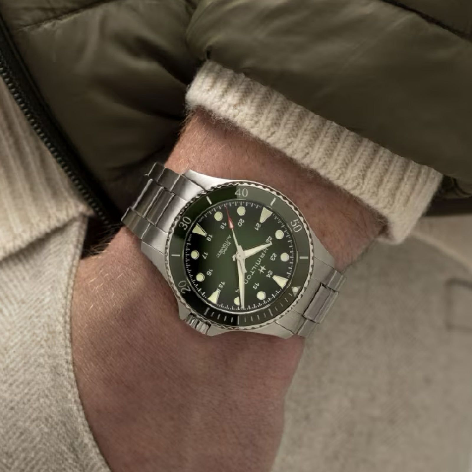 Orologio automatico uomo Hamilton Khaki Navy acciaio ceramica verde 43mm H82525160-3