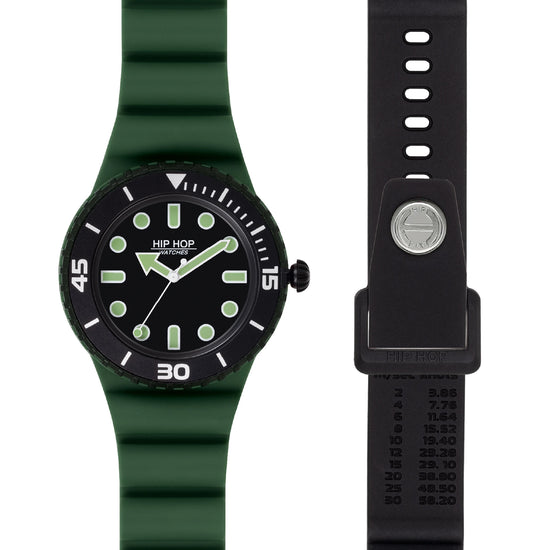 Orologio solo tempo unisex Hip Hop silicone verde e nero HH.HWU1236