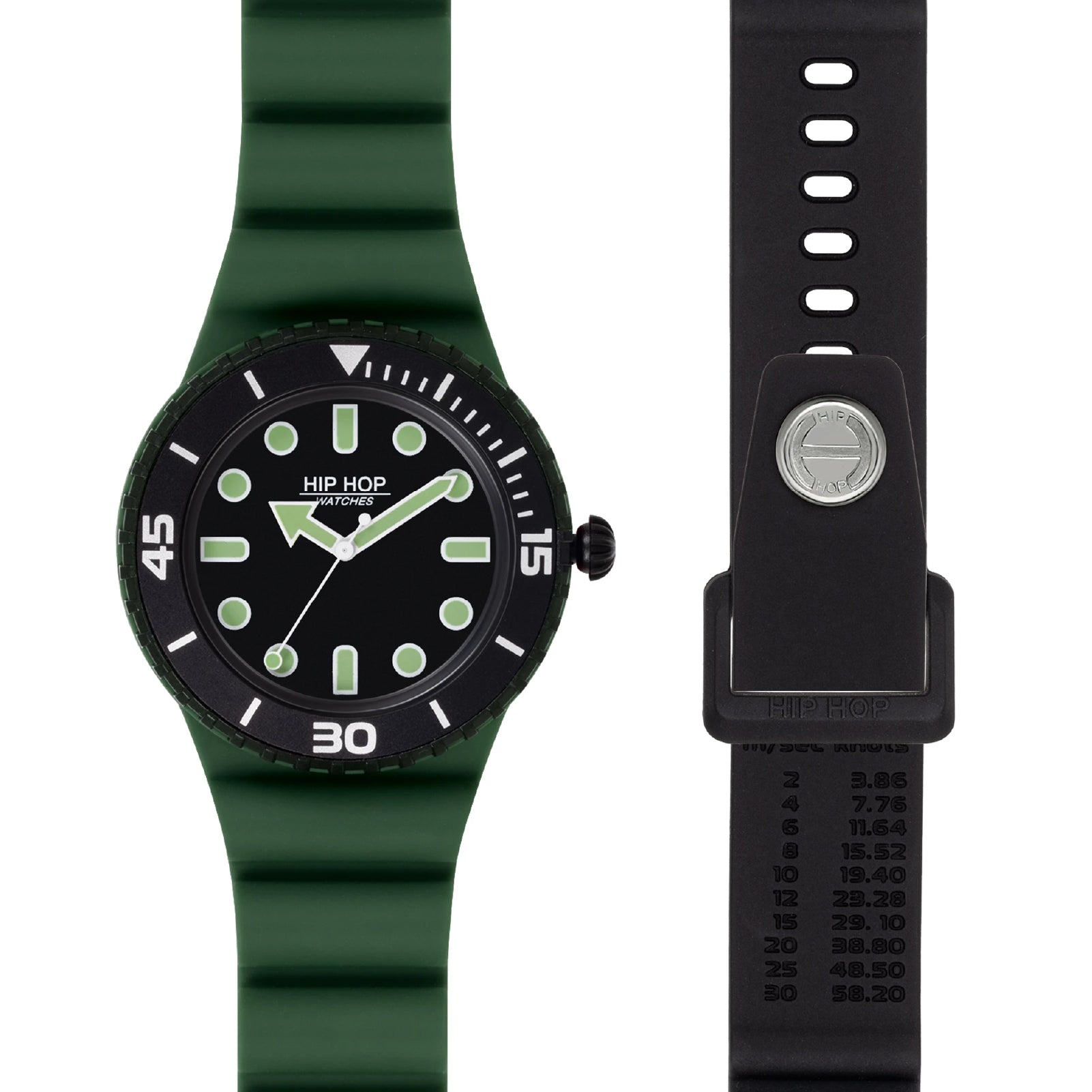 Orologio solo tempo unisex Hip Hop silicone verde e nero HH.HWU1236