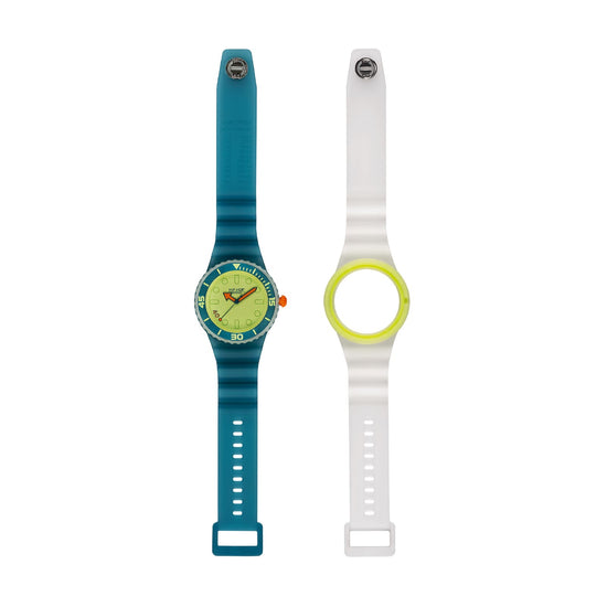 Orologio Hip Hop silicone verde e doppio cinturino bianco MISURA UNICA