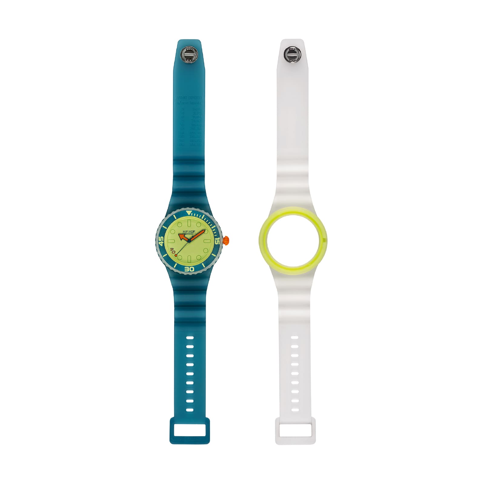 Orologio Hip Hop silicone verde e doppio cinturino bianco MISURA UNICA