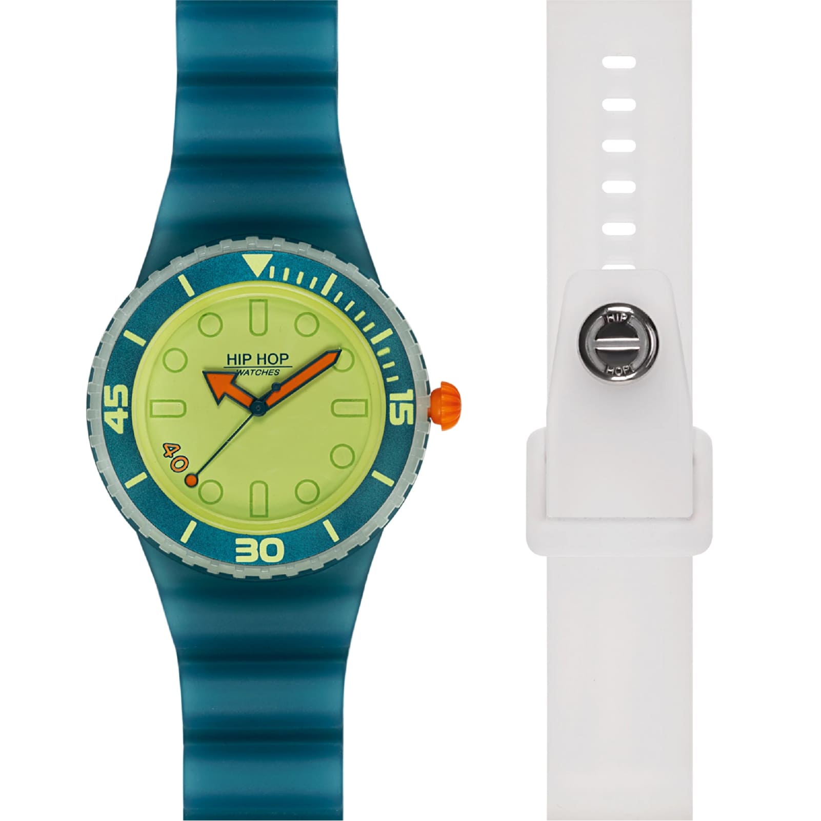 Orologio Hip Hop silicone verde e doppio cinturino bianco MISURA UNICA