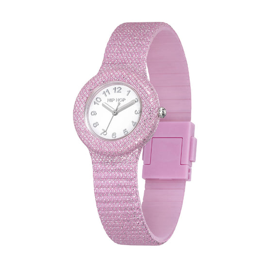 Orologio da donna Hip Hop in silicone rosa con glitter MISURA UNICA
