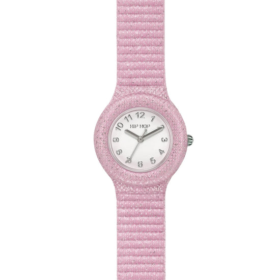 Orologio da donna Hip Hop in silicone rosa con glitter MISURA UNICA