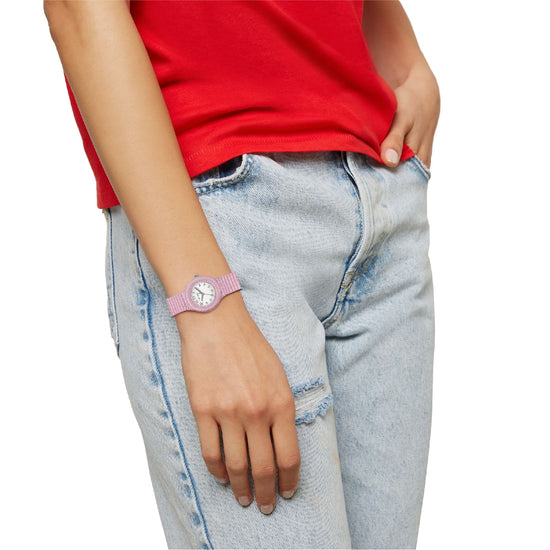 Orologio da donna Hip Hop in silicone rosa con glitter MISURA UNICA