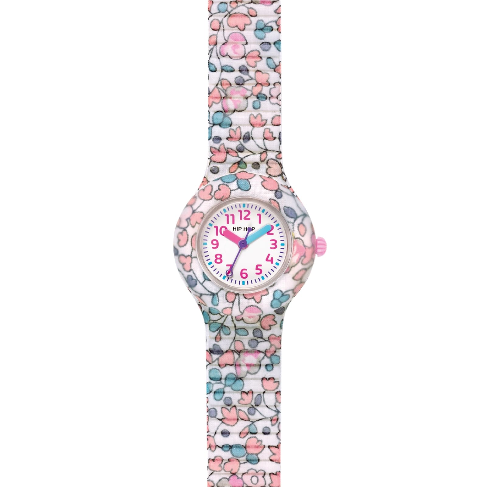 Orologio bimbi Hip Hop in silicone con tessuto di fiorellini MISURA UNICA