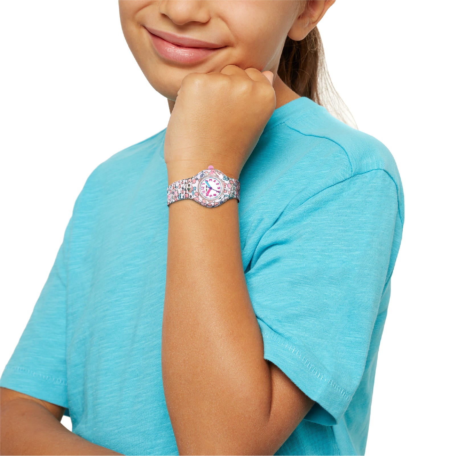 Orologio bimbi Hip Hop in silicone con tessuto di fiorellini MISURA UNICA