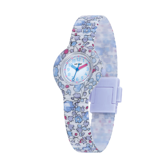 Orologio bimbi Hip Hop silicone con tessuto di fiori azzurro MISURA UNICA