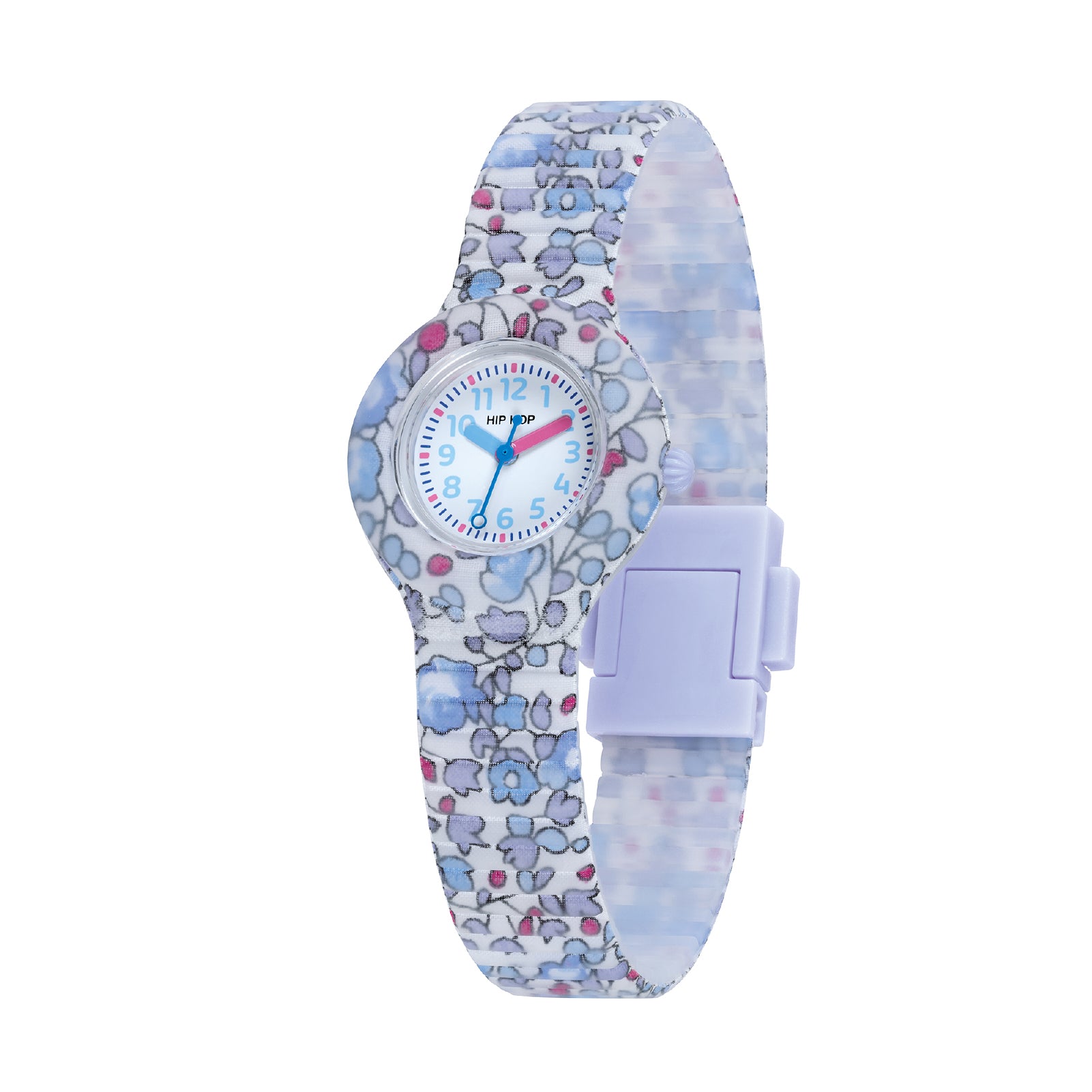 Orologio bimbi Hip Hop silicone con tessuto di fiori azzurro MISURA UNICA