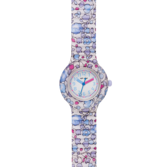 Orologio bimbi Hip Hop silicone con tessuto di fiori azzurro MISURA UNICA