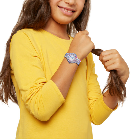 Orologio bimbi Hip Hop silicone con tessuto di fiori azzurro MISURA UNICA