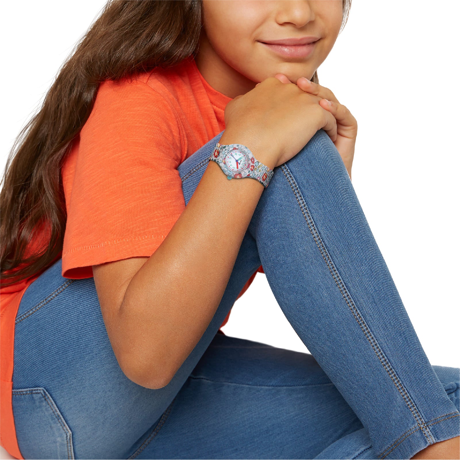 Orologio bimbi Hip Hop in silicone con tessuto di fiori MISURA UNICA