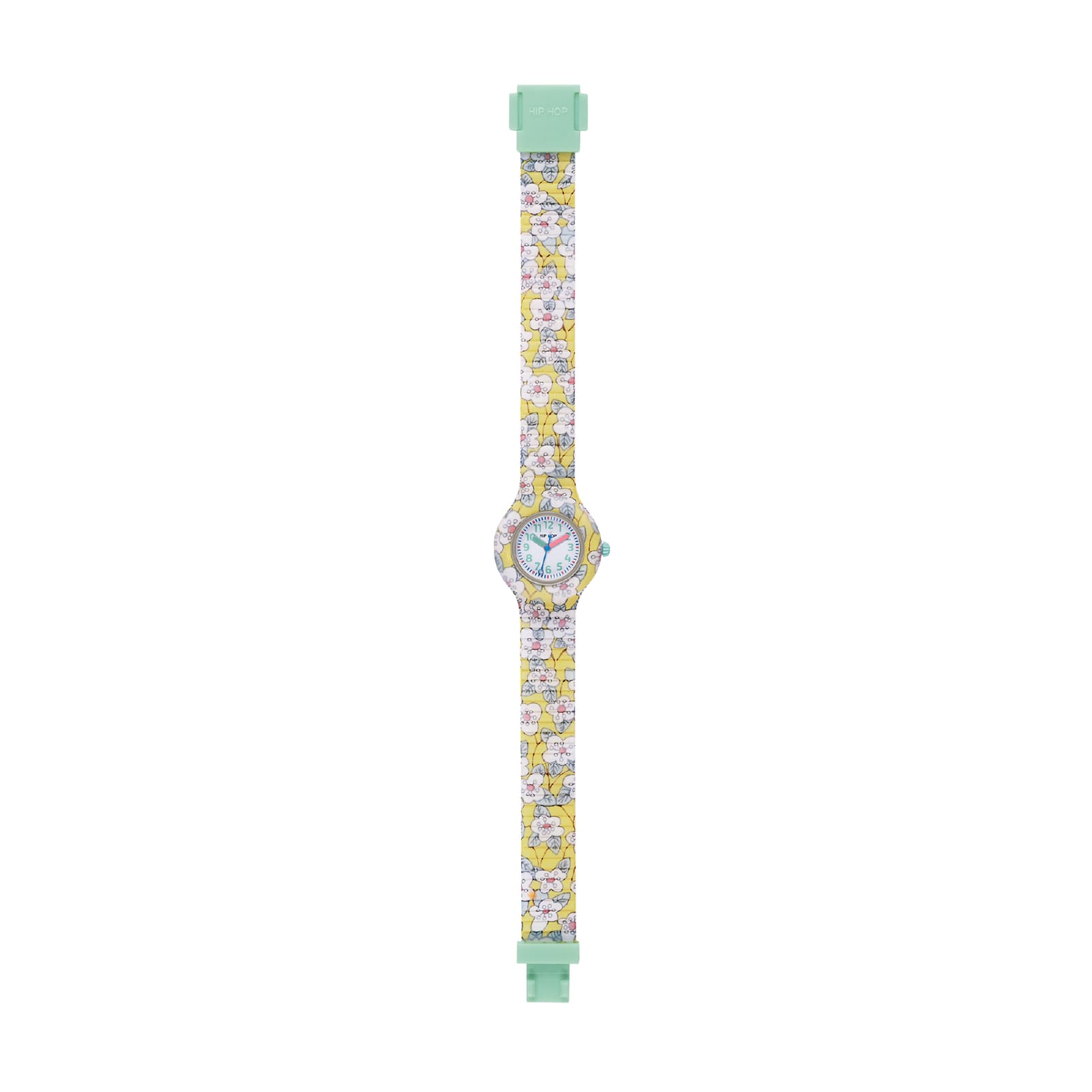 Orologio bimbi Hip Hop silicone con tessuto di fiori giallo MISURA UNICA