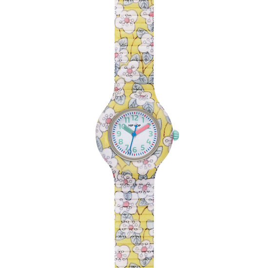 Orologio bimbi Hip Hop silicone con tessuto di fiori giallo MISURA UNICA