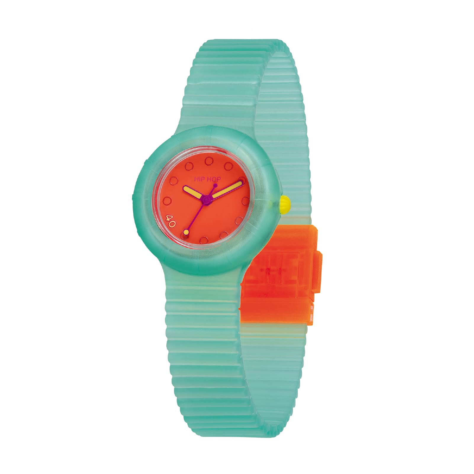 Orologio donna Hip Hop in silicone verde quadrante rosso MISURA UNICA