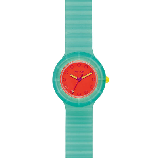Orologio donna Hip Hop in silicone verde quadrante rosso MISURA UNICA