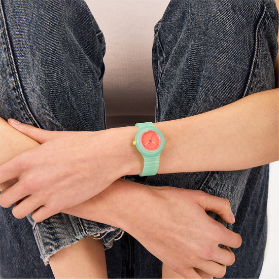 Orologio donna Hip Hop in silicone verde quadrante rosso MISURA UNICA