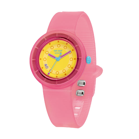 Orologio donna Hip Hop in silicone rosa quadrante giallo MISURA UNICA