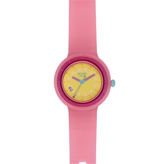 Orologio donna Hip Hop in silicone rosa quadrante giallo MISURA UNICA