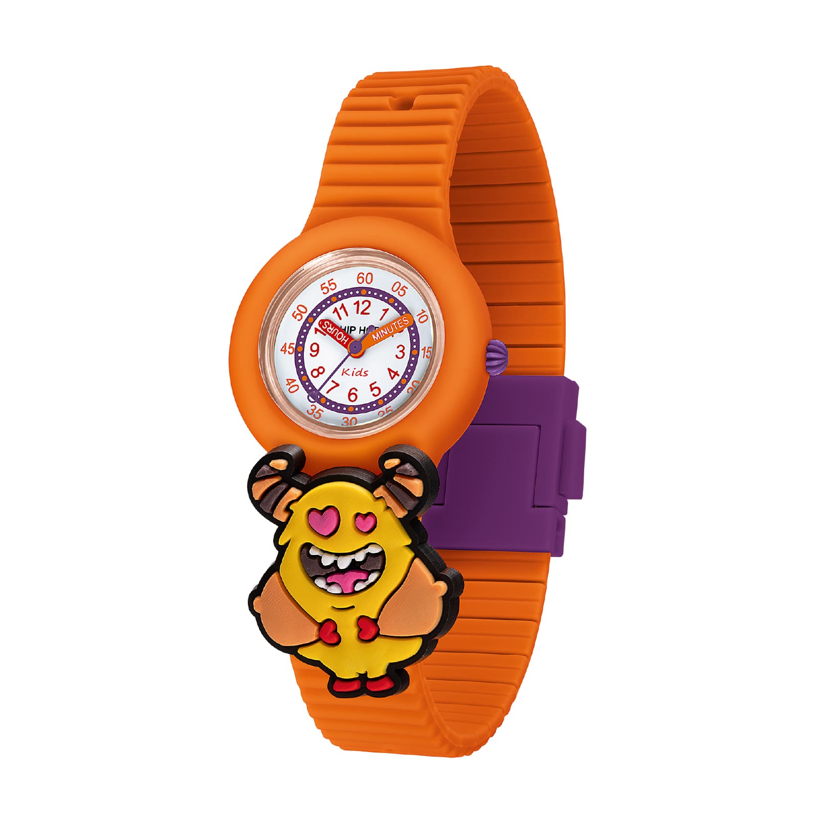 Orologio solo tempo Hip Hop cinturino in silicone arancione MISURA UNICA