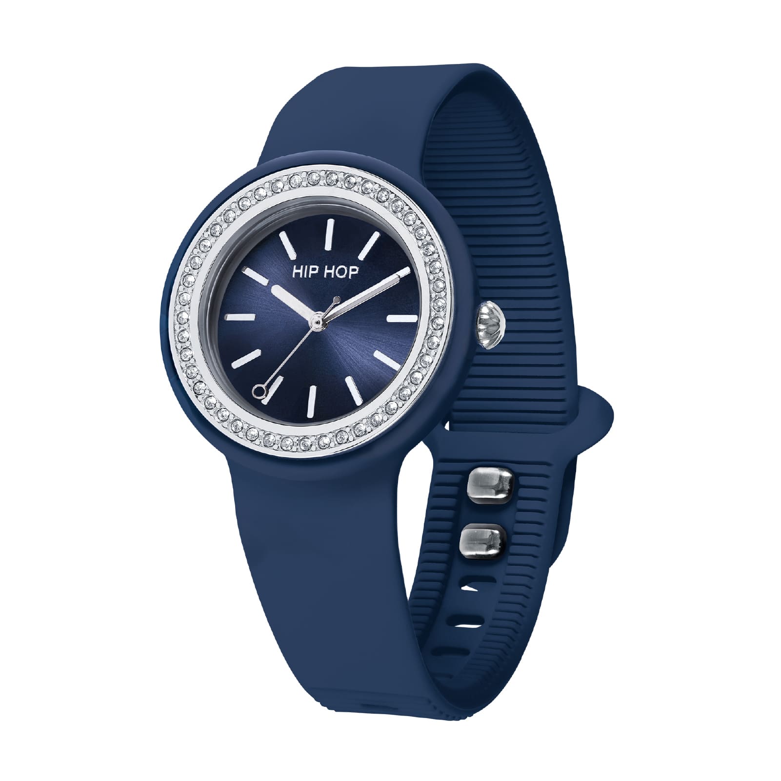 Orologio solo tempo Hip Hop con cinturino blu e cristalli MISURA UNICA