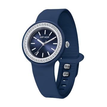 Orologio solo tempo Hip Hop con cinturino blu e cristalli MISURA UNICA