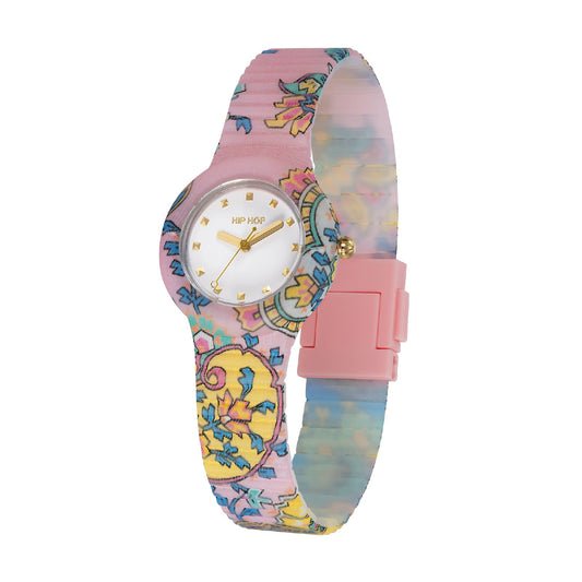 Orologio solo tempo Hip Hop Paisley con cinturino rosa MISURA UNICA